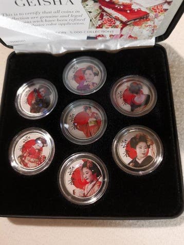 Cookeilanden. 5 Cent 2000, Mythos Japan - Geisha, 7 x Coins