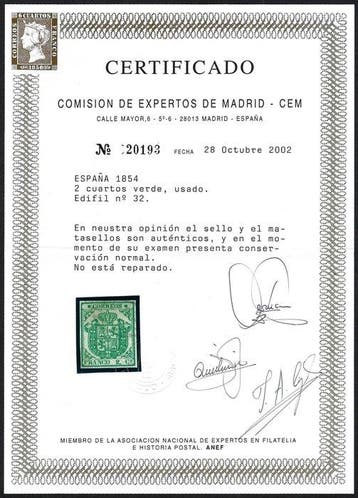 Espagne 1854 - Écu dEspagne à deux quartiers verts -