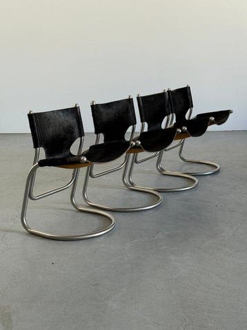 Chaise (4) - Cuir, Acier inoxydable, cuir de vache - Chaises
