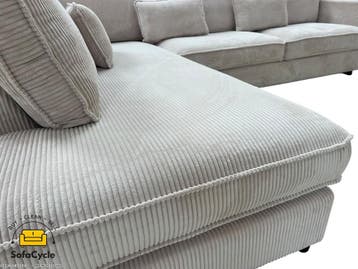 Hoekzetel beige in ribstof, hoek L – overstock, Verzenden
