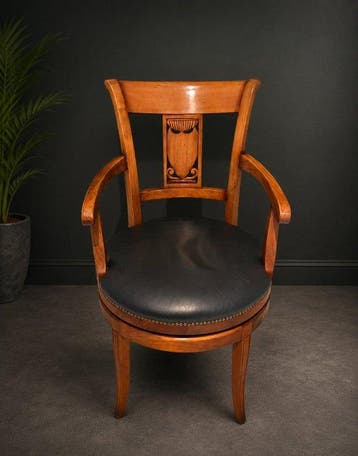 Chaise de bureau - Cuir, Bois - Chaise de bureau pivotante