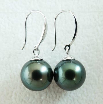 Oorbellen - 18 kt. witgoud - Rikitea Pearl - diepblauw-groen, Nieuw