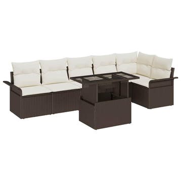 vidaXL Tuinbank Set met kussen met opslag 7 pcs Bruin Poly, Verzenden, Nieuw