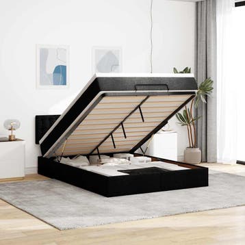 vidaXL Bed poef met matras en LEDs 140x200 cm stof zwart, Verzenden, Nieuw