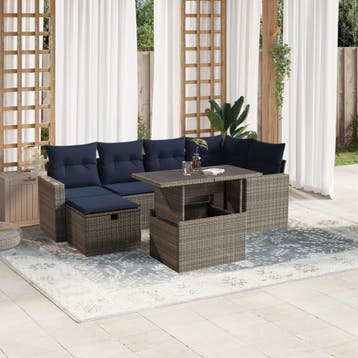 vidaXL 7-delige tuinbankset met kussens, grijs polyrotan, Verzenden, Nieuw