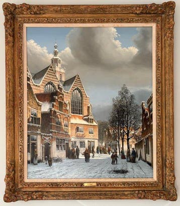 R. Vergeer (XX) - Hollands winters stadsbeeld van Gouda, Antiquités & Art