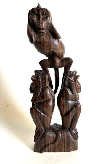 Horen, Zien en Zwijgen - sculptuur - Indonesië (Zonder, Antiek en Kunst