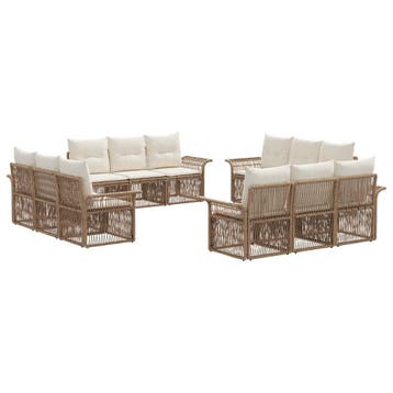 vidaXL Tuinbank Set 12 pcs Beige poly rattan, Verzenden, Nieuw