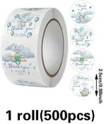 Sluitstickers baby blauw groen grijs olifantje rond etiket