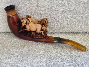 Pferde - Meerschuim pijp - meerschaum, 925 Sterlingzilver,