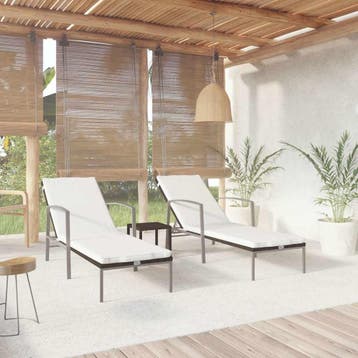 vidaXL Ligbedden 2 st met tafel poly rattan bruin, Verzenden, Nieuw