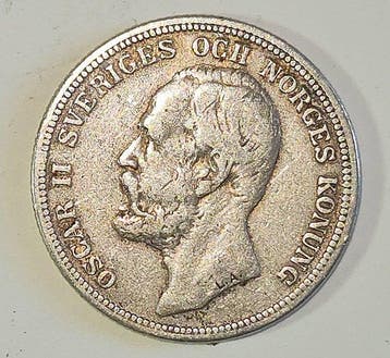 Zweden. Oscar II. 2 Kronor 1903 / Key date (Zonder, Gestempeld