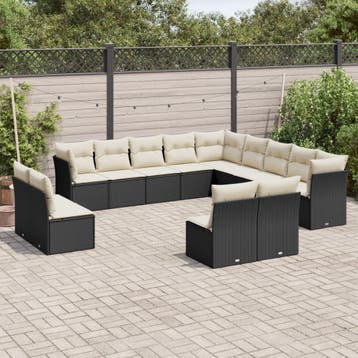 vidaXL 13-delige Loungeset met kussens poly rattan zwart, Verzenden, Nieuw, Loungeset