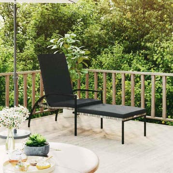 vidaXL Ligbed met voetensteun polyetheen rattan grijs, Verzenden