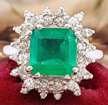 Bague - 18 carats Or blanc Émeraude - Diamant, Nieuw