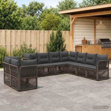 vidaXL Tuinbank Set 9 st Grijs poly rattan, Verzenden