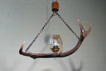 Lamp - Hout - gewei lamp antiek