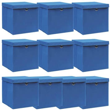 vidaXL Opbergboxen met deksel 10 st 32x32x32 cm stof blauw, Verzenden, Nieuw