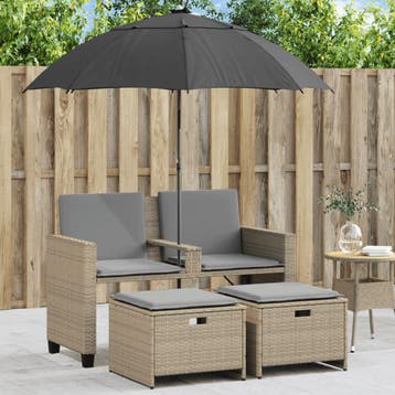 vidaXL Tuinbank 2-zits met parasol en voetenbanken poly, Verzenden