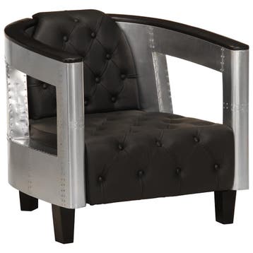 vidaXL Fauteuil luchtvaartstijl echt leer zwart, Verzenden
