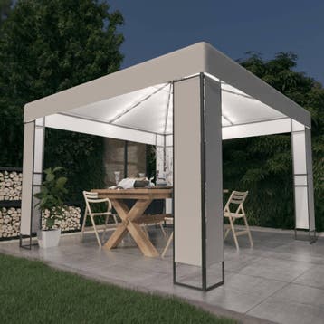 vidaXL Prieel met dubbel dak en LED-lichtslinger 3x3 m wit, Verzenden, Nieuw