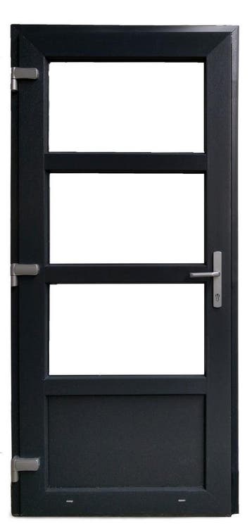 PVC Deur 3/4 glas Basic Plus b98xh204 cm Antraciet Deurkruk, 80 tot 100 cm, Nieuw, Ophalen of Verzenden, Buitendeur