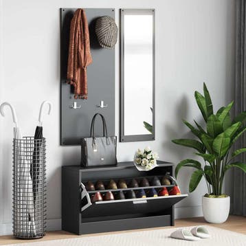 vidaXL Schoenenkastset 3-in-1 bewerkt hout zwart, Maison & Meubles, Verzenden