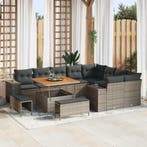 vidaXL Tuinbank Set met kussen 12 pcs Grijs poly rattan, Verzenden, Nieuw