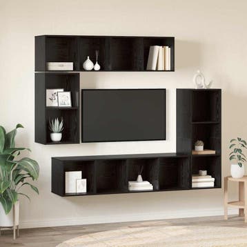 vidaXL Tv-meubelset 4 st Zwart Eiken Bewerkt hout, Huis en Inrichting, Kasten |Televisiemeubels, Verzenden, Nieuw