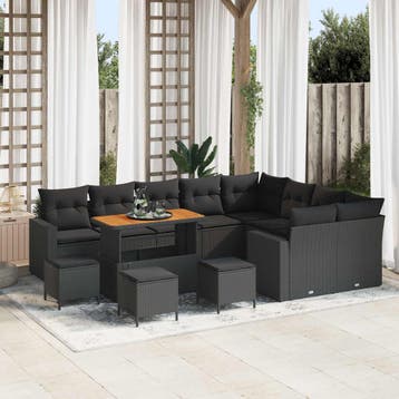 vidaXL Tuinbank Set 13 st Zwart poly rattan, Verzenden