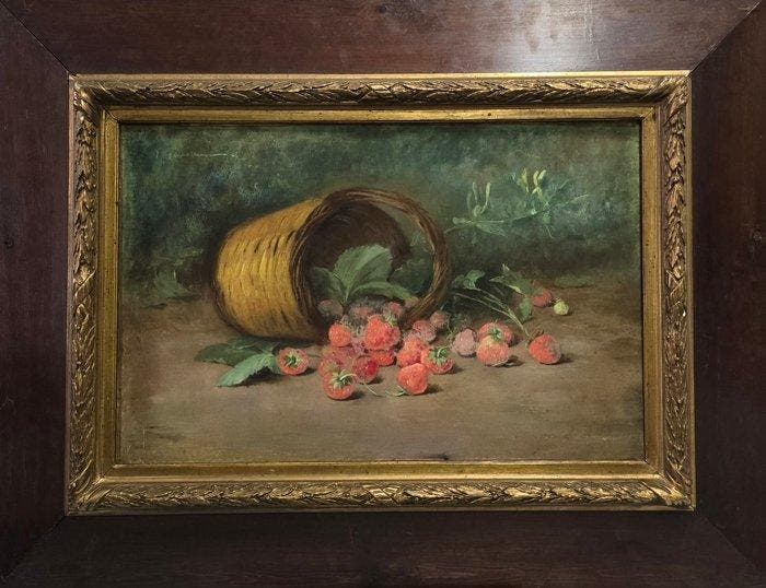 Europese school (XX) - NO RESERVE - La cesta de fresas, Antiek en Kunst, Kunst | Schilderijen | Klassiek