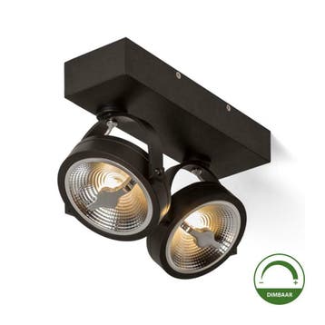 Opbouw spot dimbaar Dubbel AR111 Zwart Incl. LED lamp Dim to, Verzenden, Nieuw