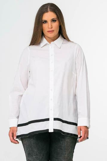 Blouse Mat fashion wit zwarte bies maat 52/54, Verzenden, Nieuw